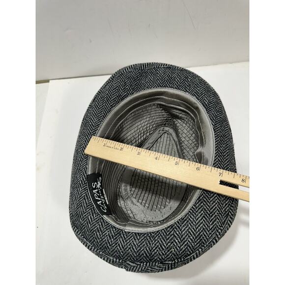 Capas Headwear Tweed Black White Gray Godfather Hat 7 1/8 Red Feather Gorgeous - Picture 10 of 11